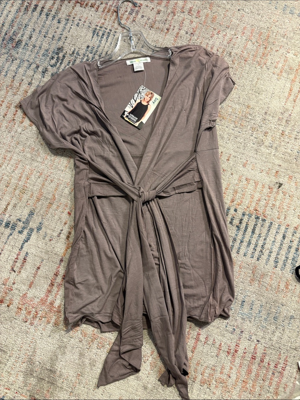 Women's Taupe Wrap Jersey Top - Unknown Brand